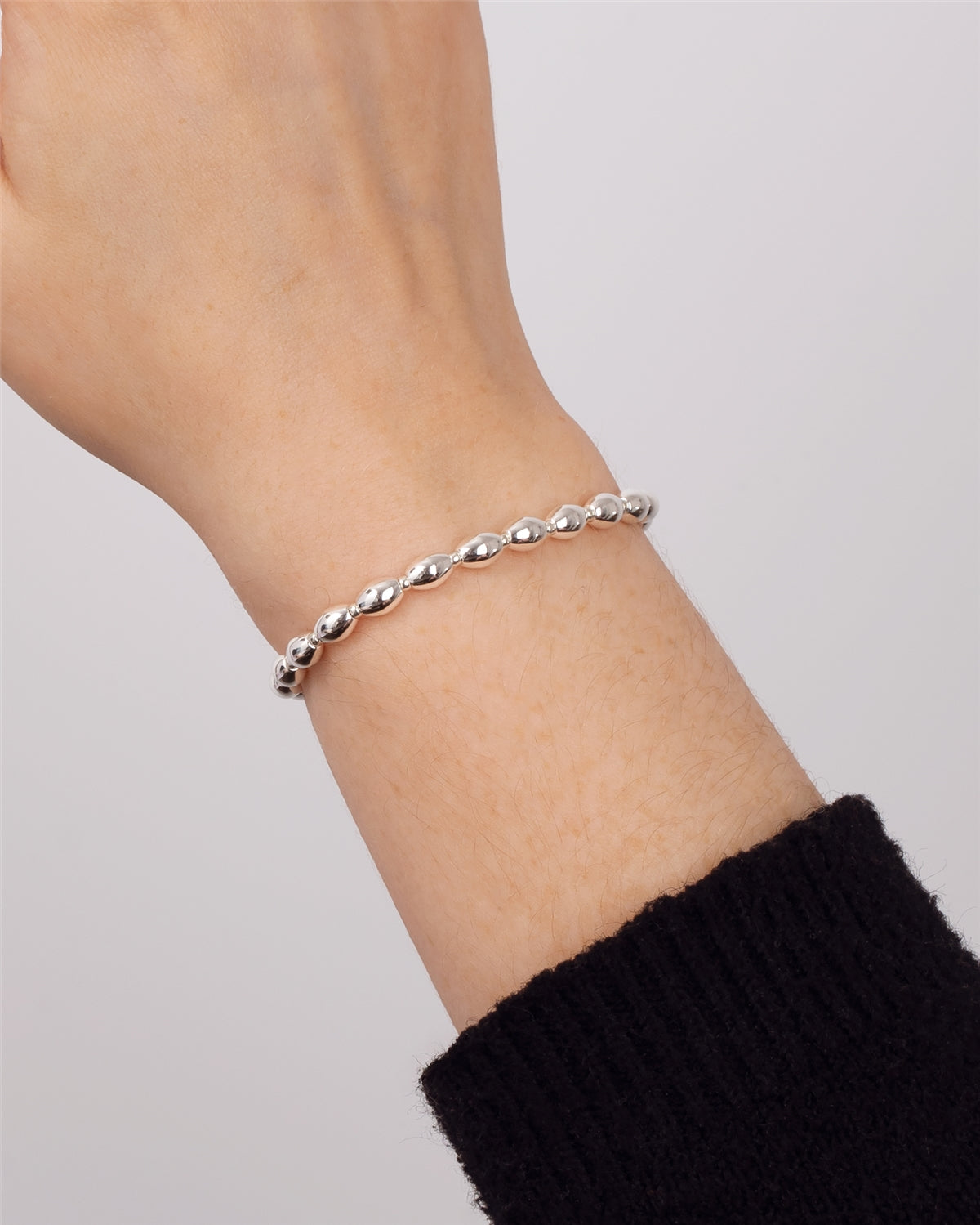 August Woods Silver Oval Beaded Stretch Bracelet