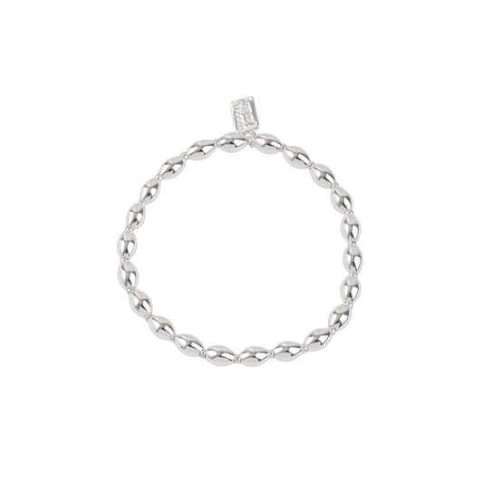 August Woods Silver Oval Beaded Stretch Bracelet