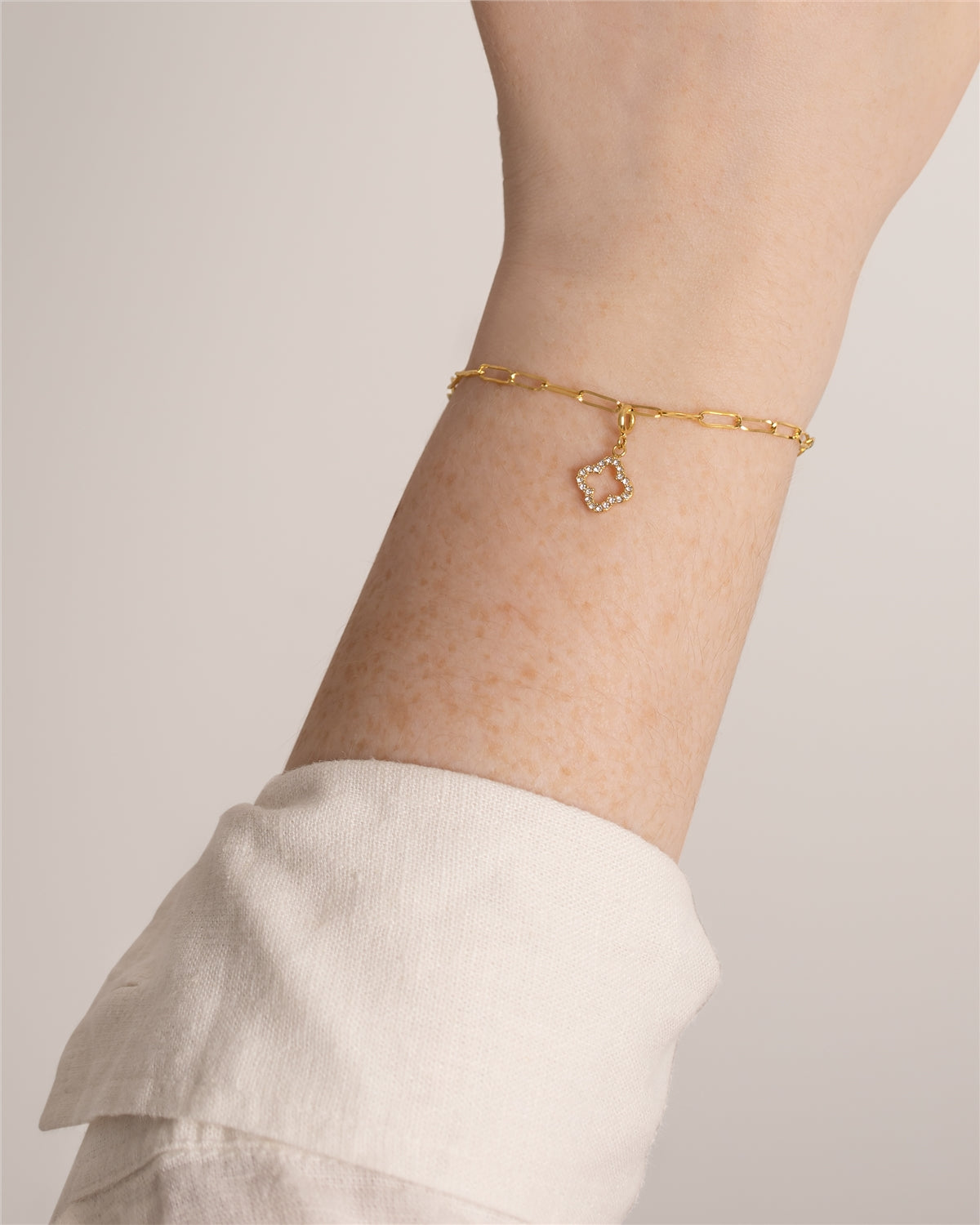 Over & Over Gold 14k Plated CZ Clover Charm