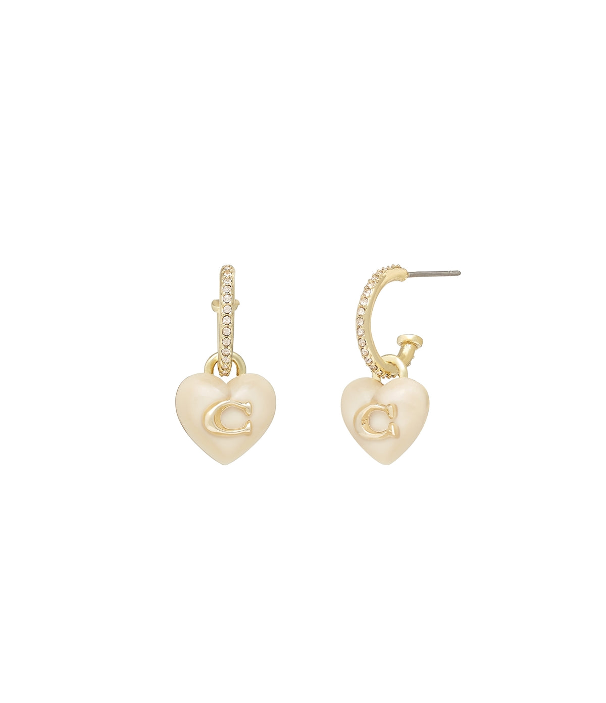 Coach Gold Blush Resin Heart Pavé Huggies
