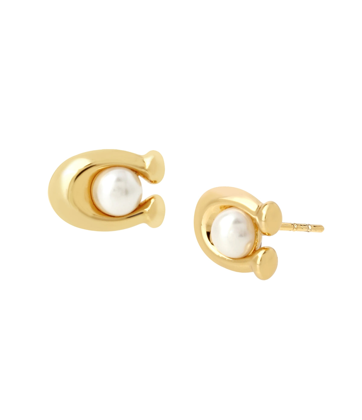 Coach Gold C Pearl Starter Box Stud and Necklace Set