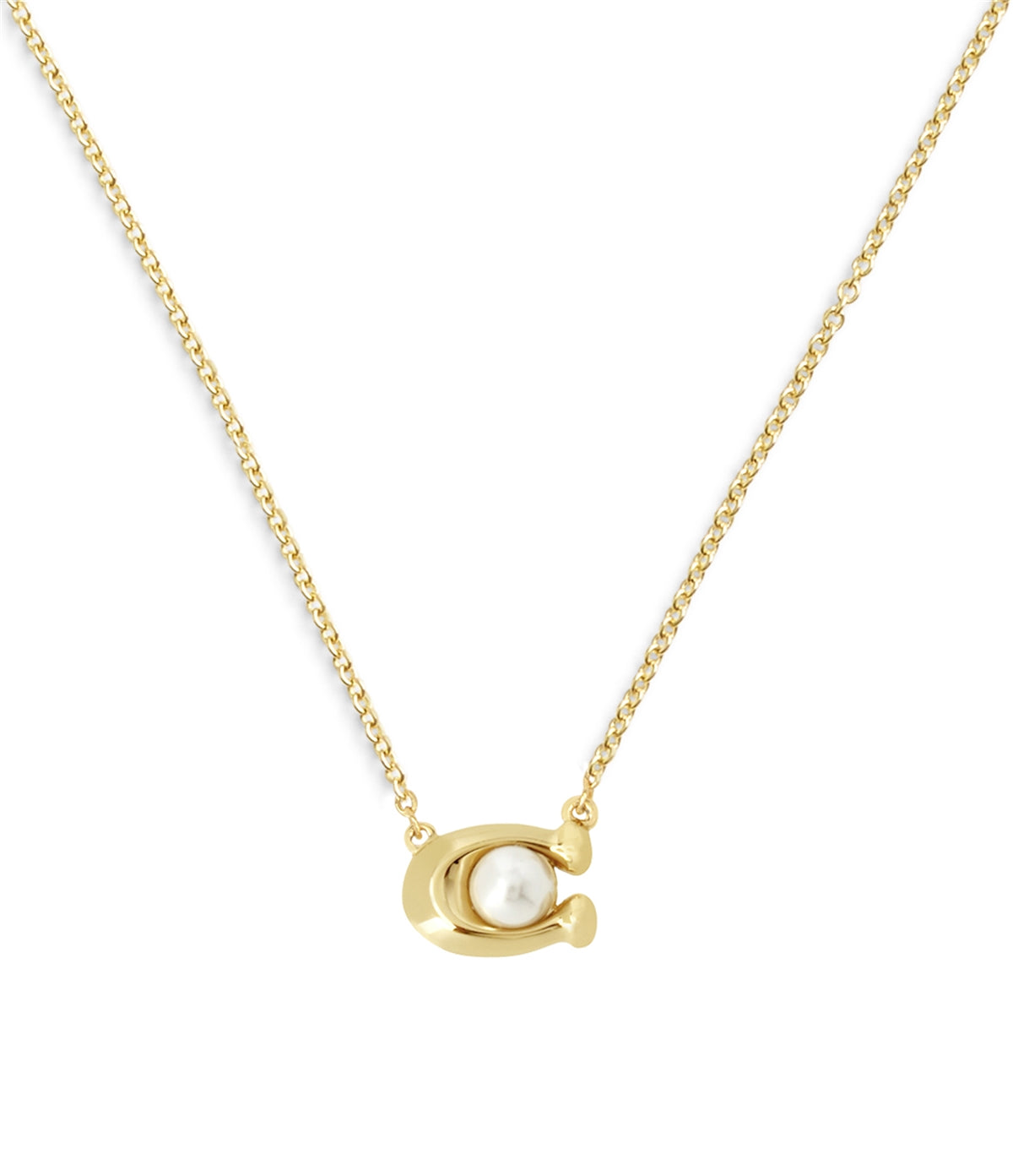 Coach Gold C Pearl Starter Box Stud and Necklace Set