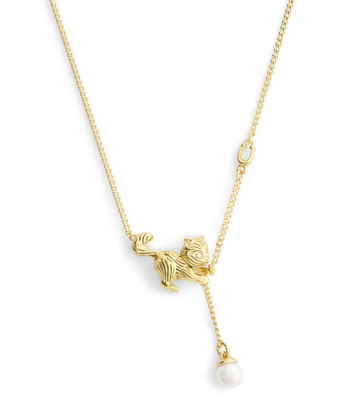 Coach Gold Cat Pearl Necklace