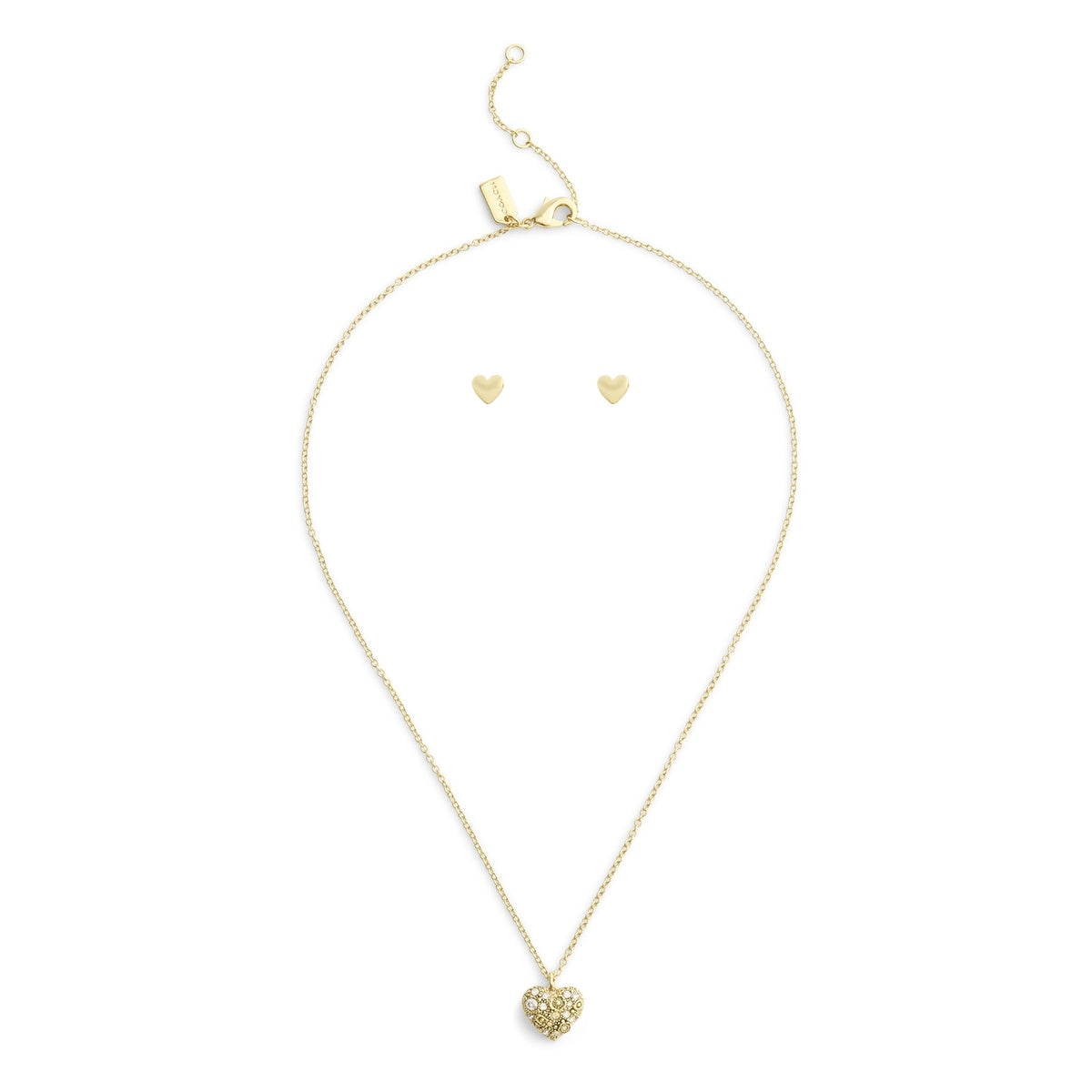 Coach Gold Heart Crystal Boxed Stud and Necklace Set