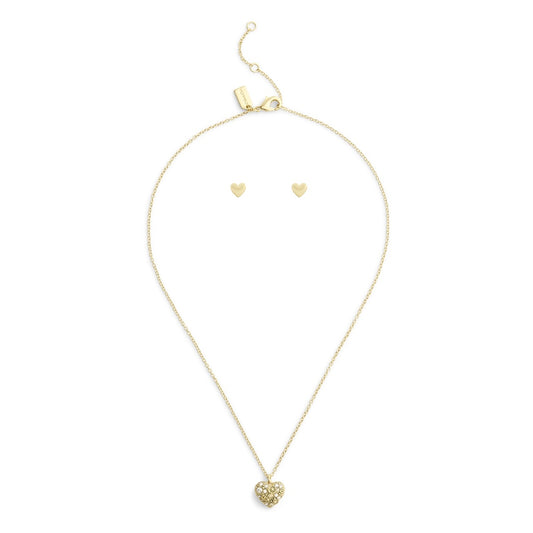 Coach Gold Heart Crystal Boxed Stud and Necklace Set