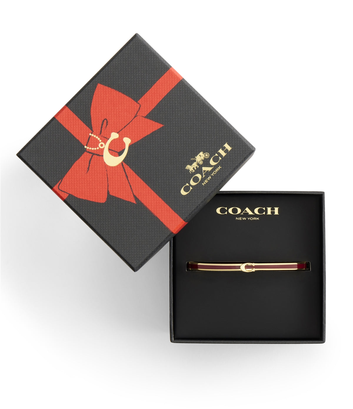 Coach Gold Red C Logo Boxed Bangle