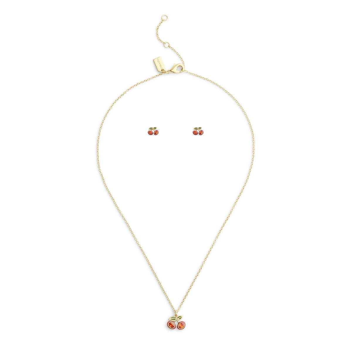 Coach Gold Red Cherry Boxed Stud and Necklace Set