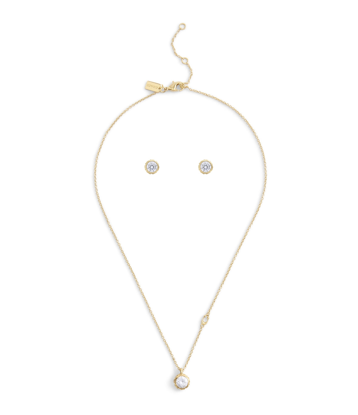 Coach Gold Round CZ Boxed Stud and Necklace Set