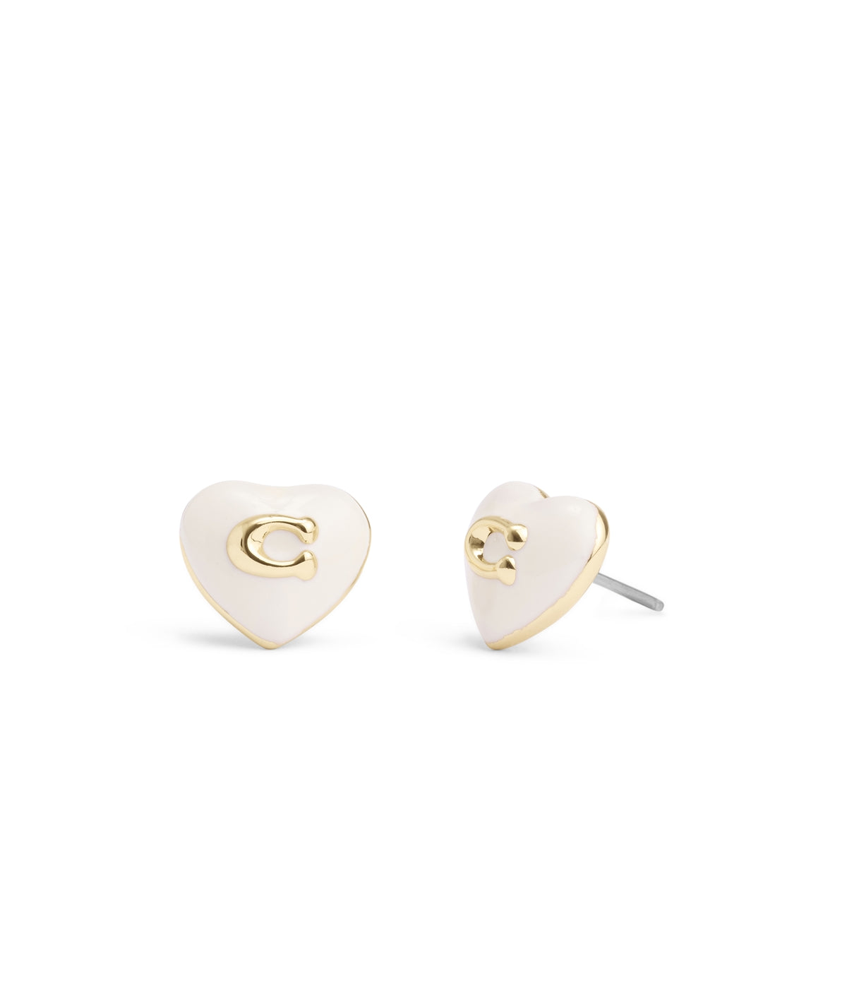 Coach Gold White Heart Studs