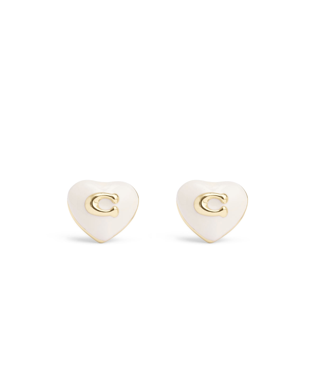 Coach Gold White Heart Studs