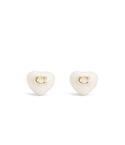 Coach Gold White Heart Studs