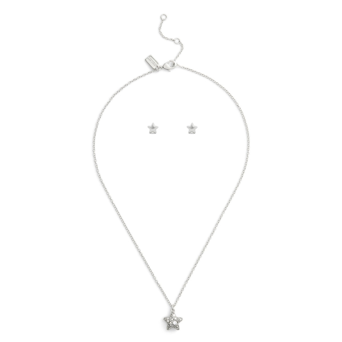 Coach Silver Star Crystal Boxed Studs and Necklace Set