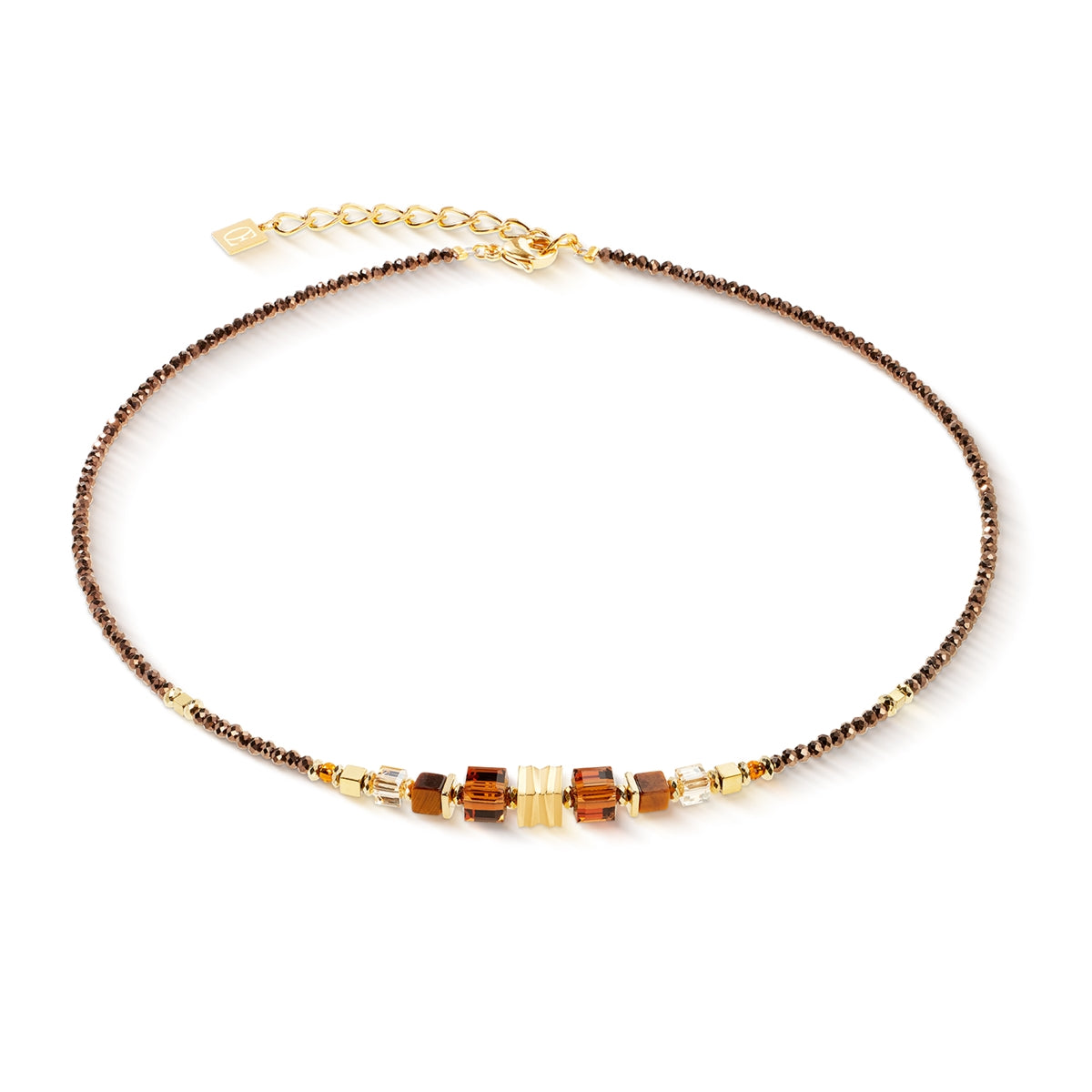 Coeur De Lion Gold Brown Wave Cube Flow Necklace