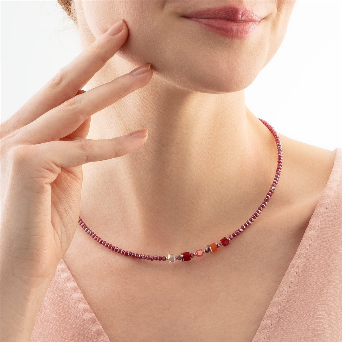 Coeur De Lion Silver Joyful Colours Red Cubes Necklace