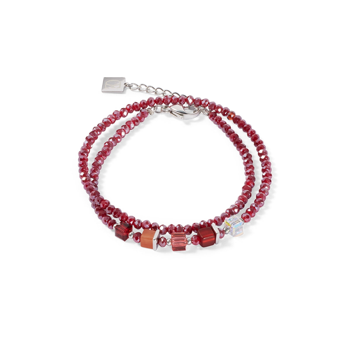 Coeur De Lion Silver Joyful Colours Red Cubes Wrap Bracelet