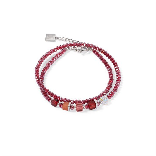 Coeur De Lion Silver Joyful Colours Red Cubes Wrap Bracelet