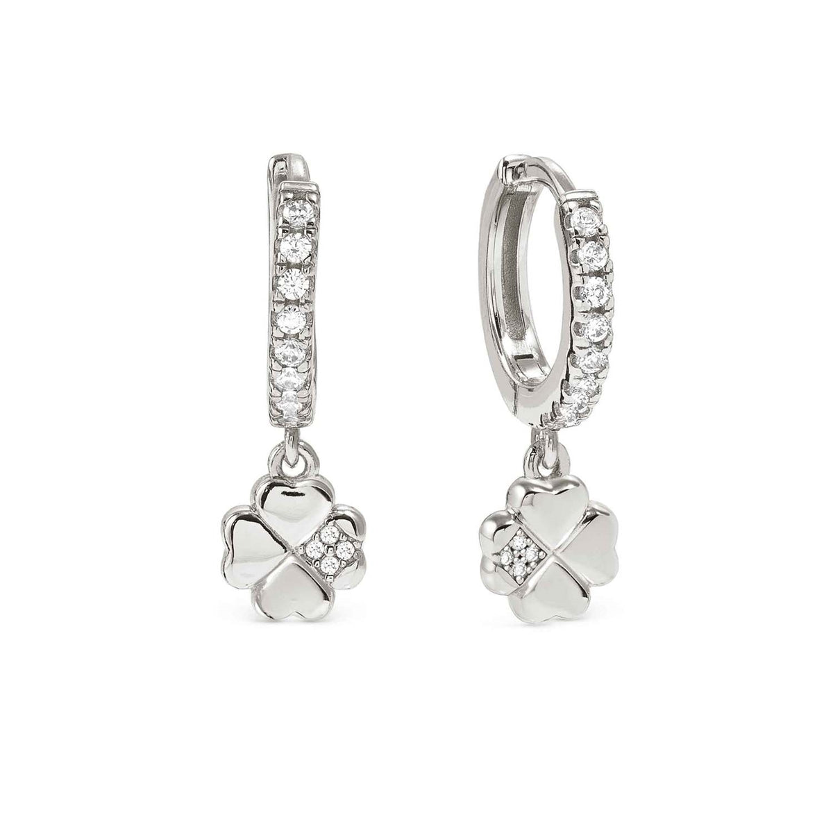 Nomination Silver Petit Sparkle Clover Hoop Earrings