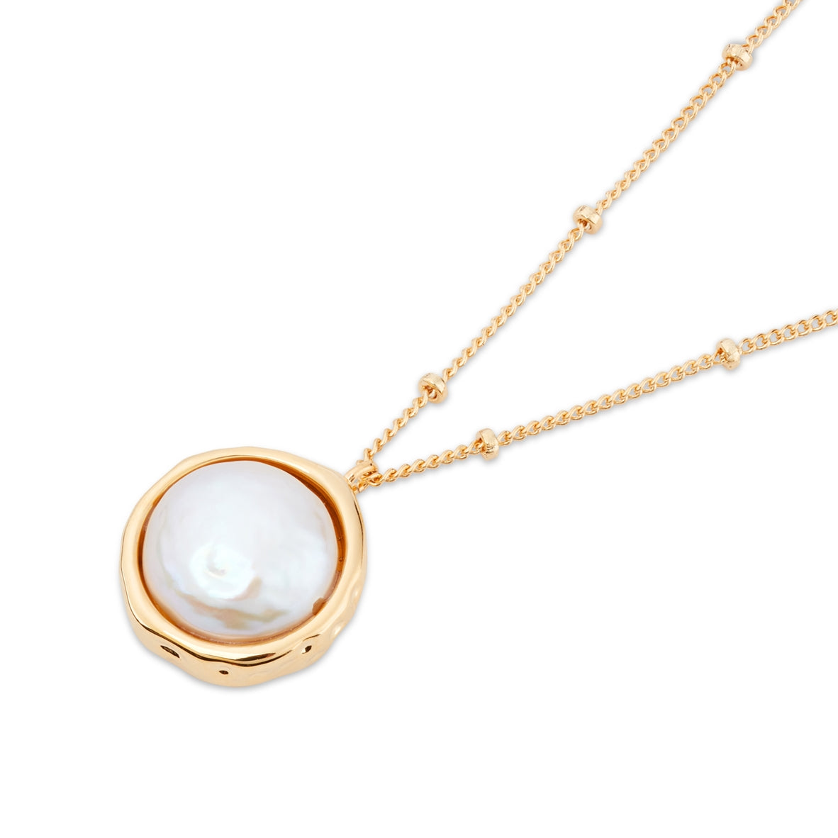 August Woods Gold Circle Pearl Ball Chain Necklace