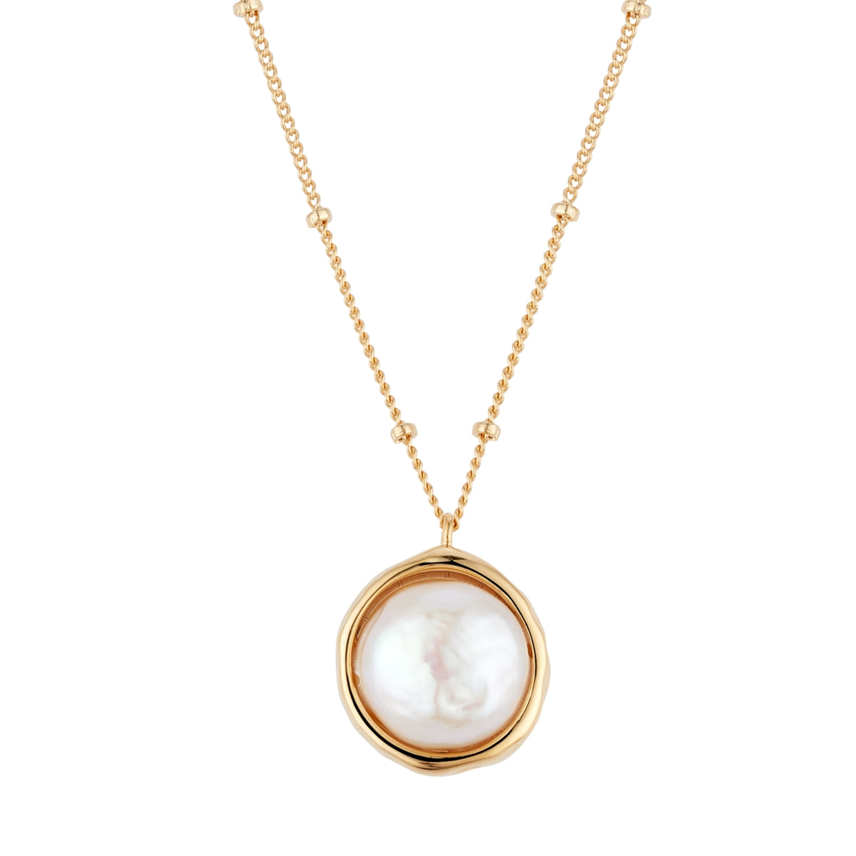 August Woods Gold Circle Pearl Ball Chain Necklace