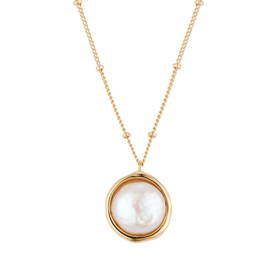 August Woods Gold Circle Pearl Ball Chain Necklace