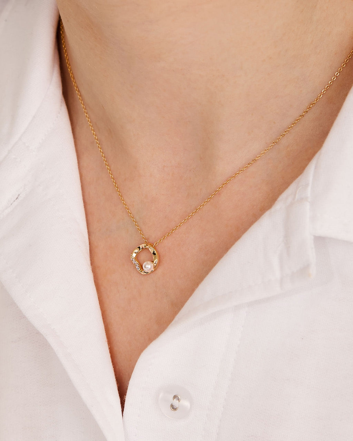 August Woods Gold CZ Molten Circle Pearl Necklace