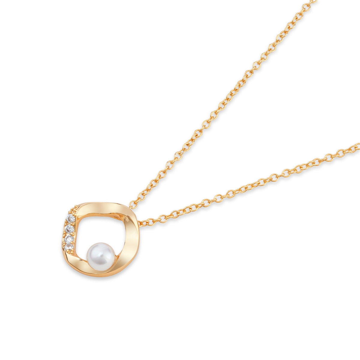 August Woods Gold CZ Molten Circle Pearl Necklace