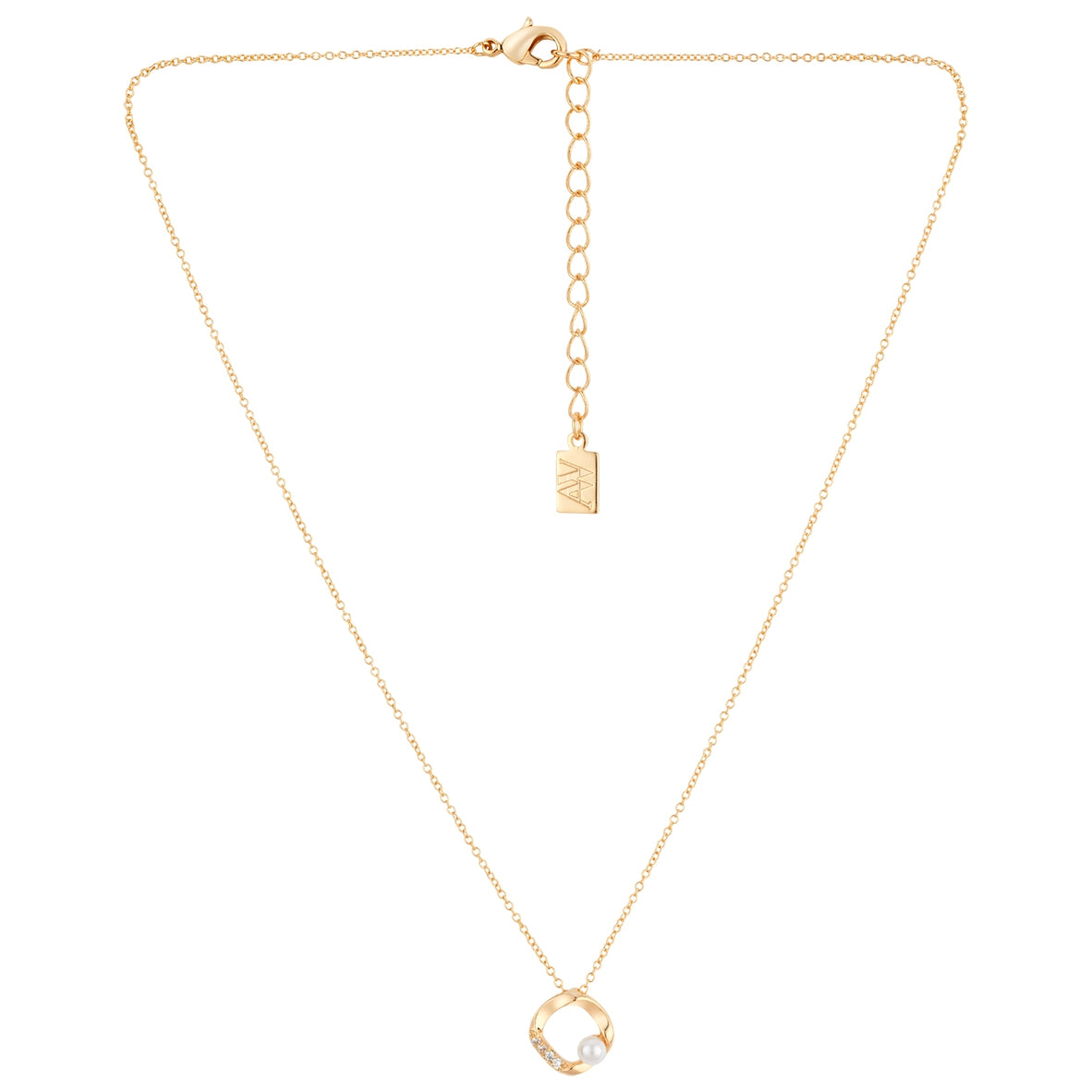 August Woods Gold CZ Molten Circle Pearl Necklace