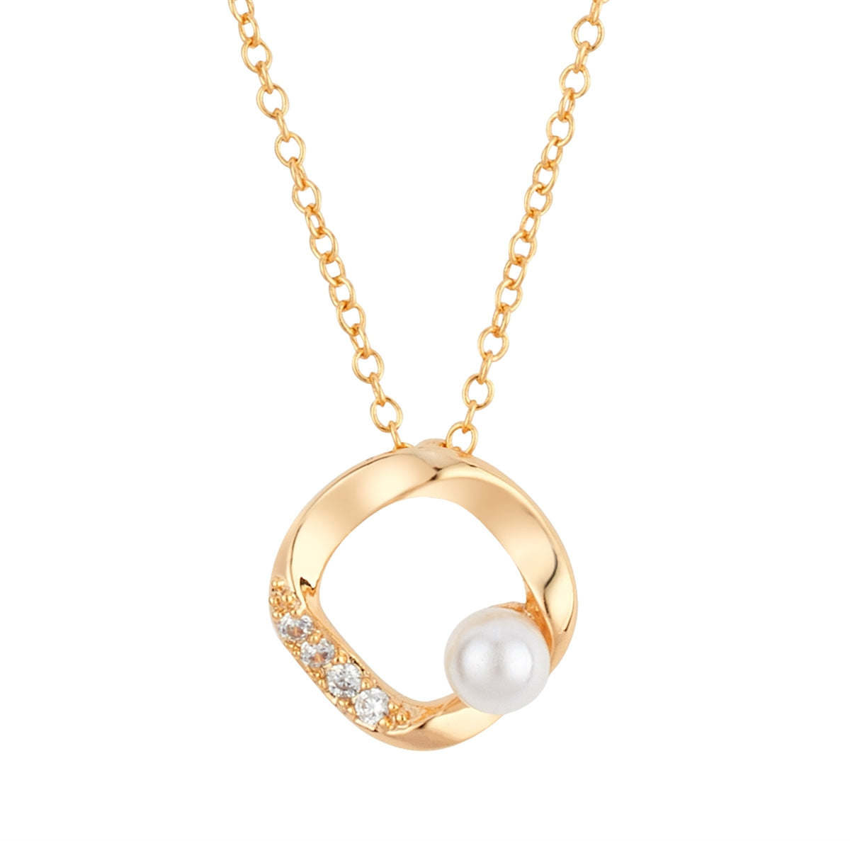 August Woods Gold CZ Molten Circle Pearl Necklace