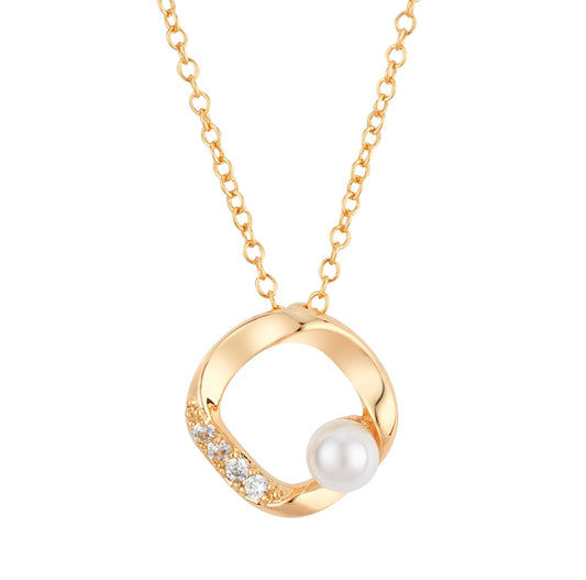 August Woods Gold CZ Molten Circle Pearl Necklace