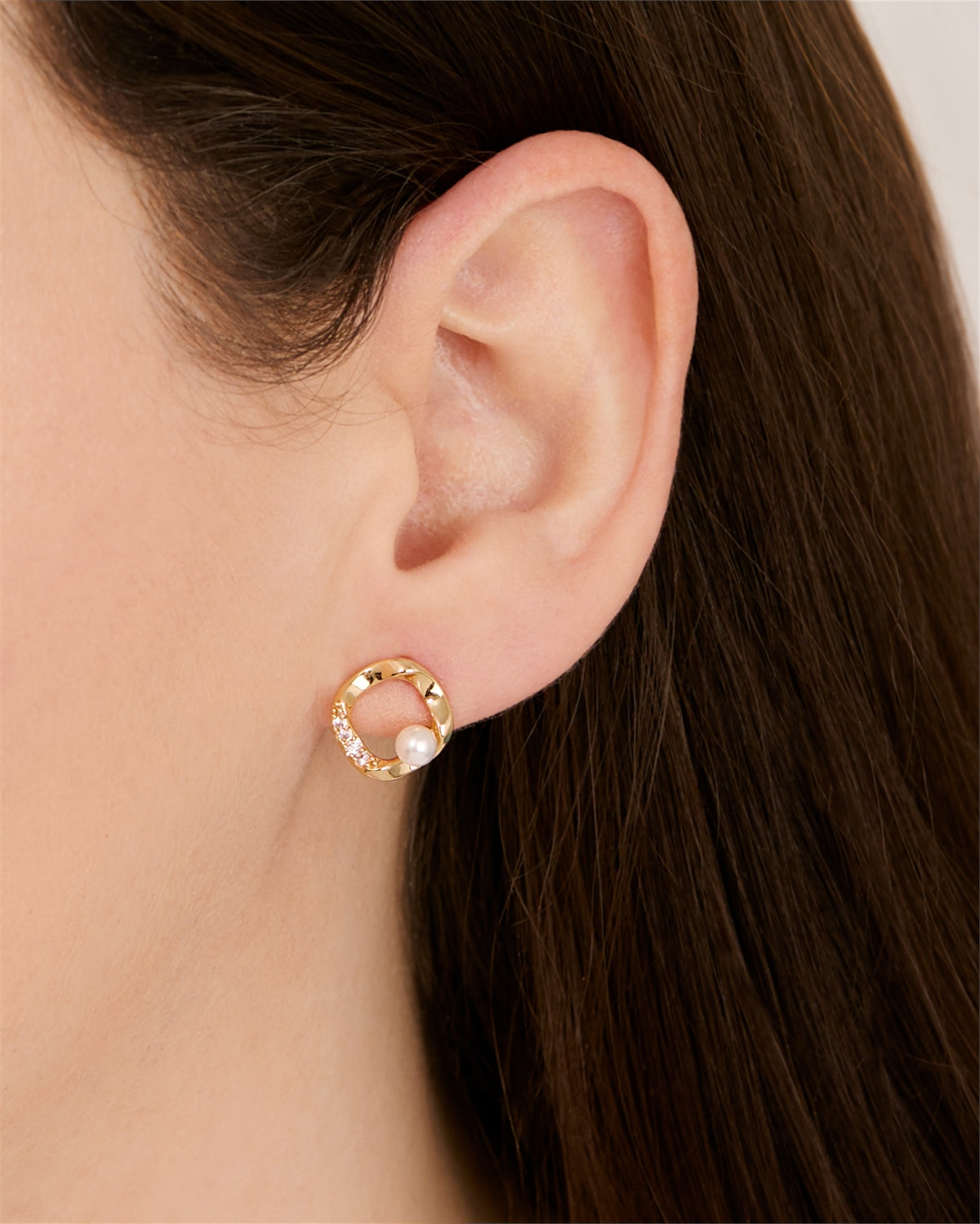 August Woods Gold CZ Molten Circle Pearl Studs