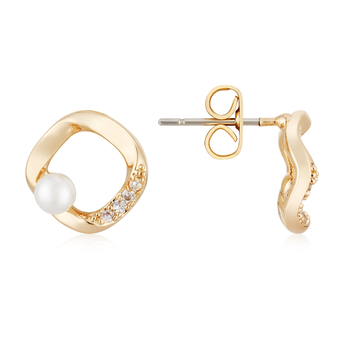 August Woods Gold CZ Molten Circle Pearl Studs