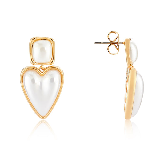 August Woods Gold Double Drop Pearl Heart Earrings