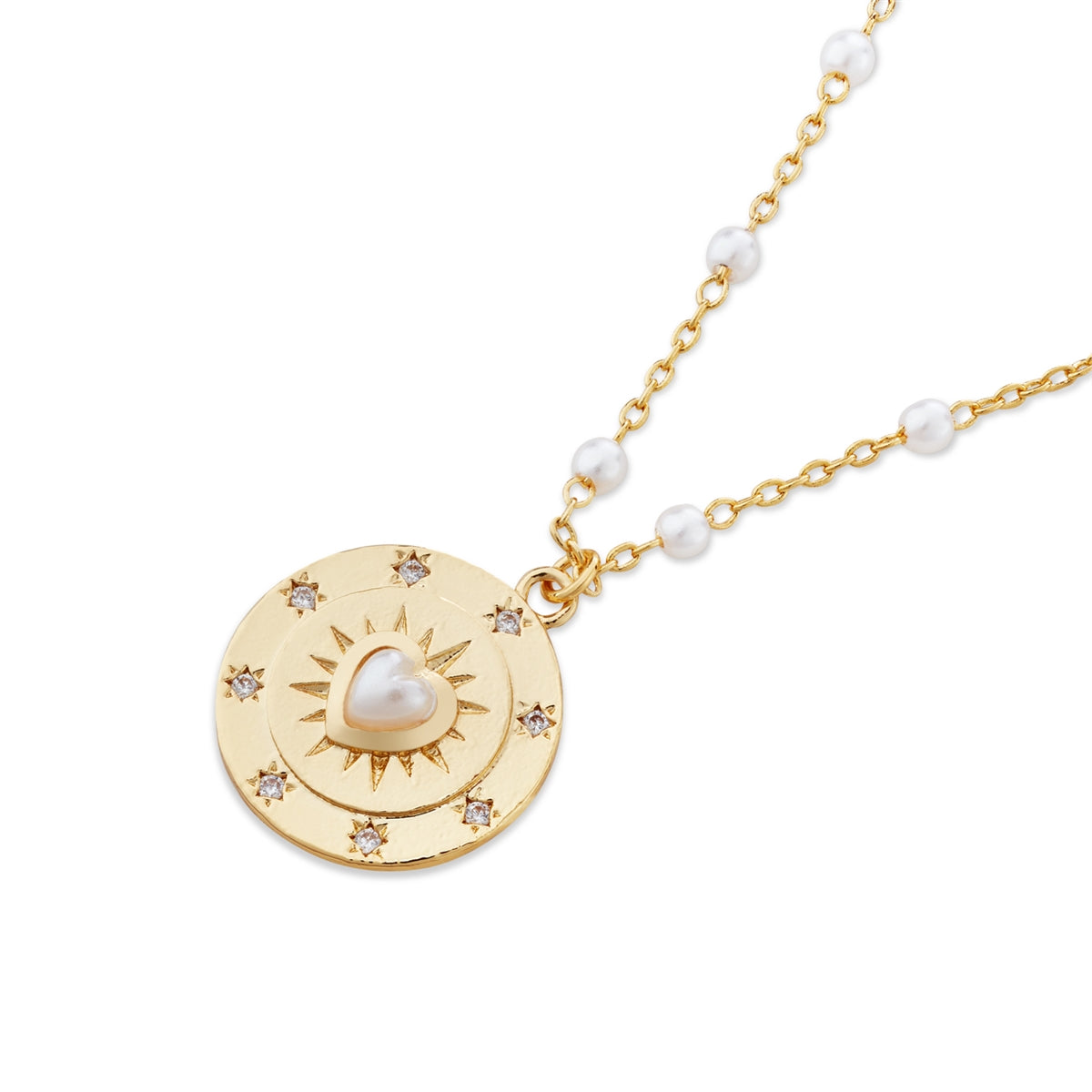 August Woods Gold Pearl Heart Disc Necklace