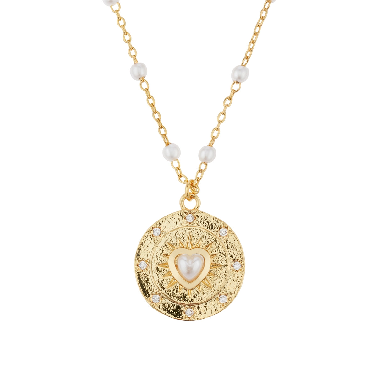 August Woods Gold Pearl Heart Disc Necklace