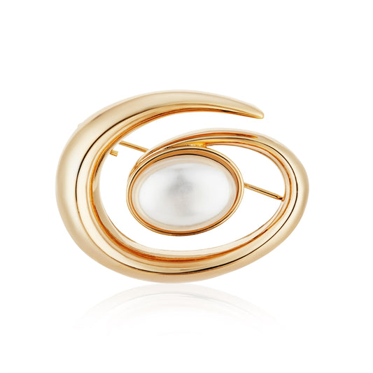August Woods Gold Pearl Swirl Brooch