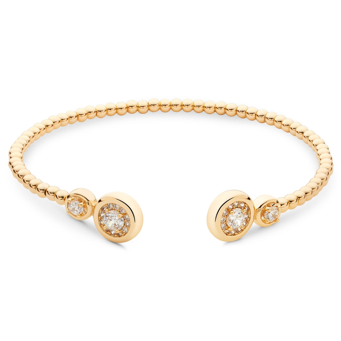 August Woods Gold Puffed Double Halo CZ Open Bangle