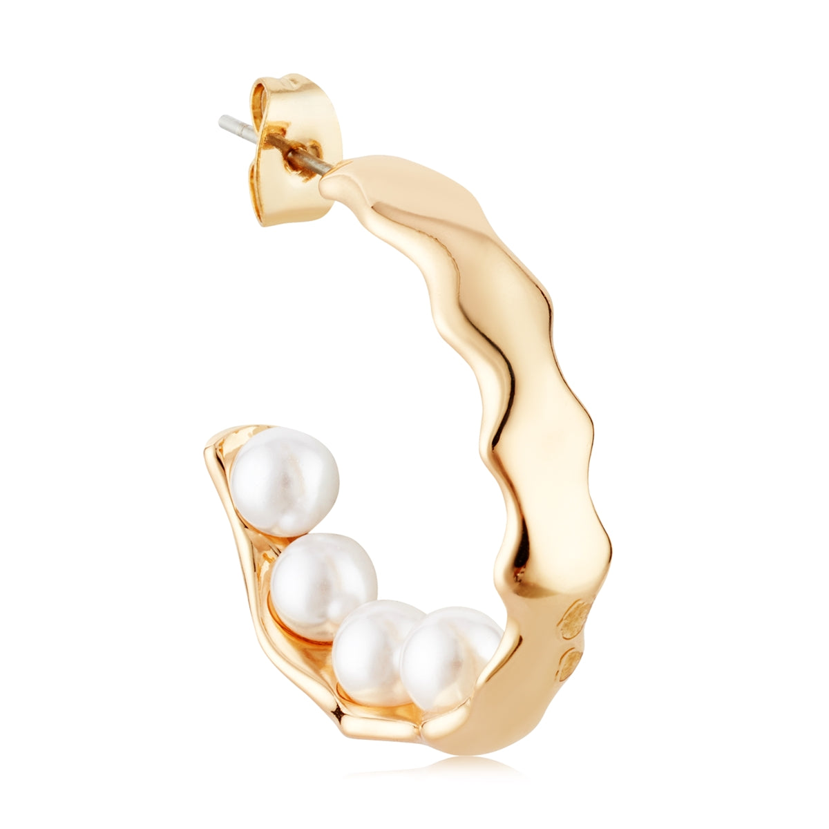 August Woods Gold Texture Pearl Hoop Earrings