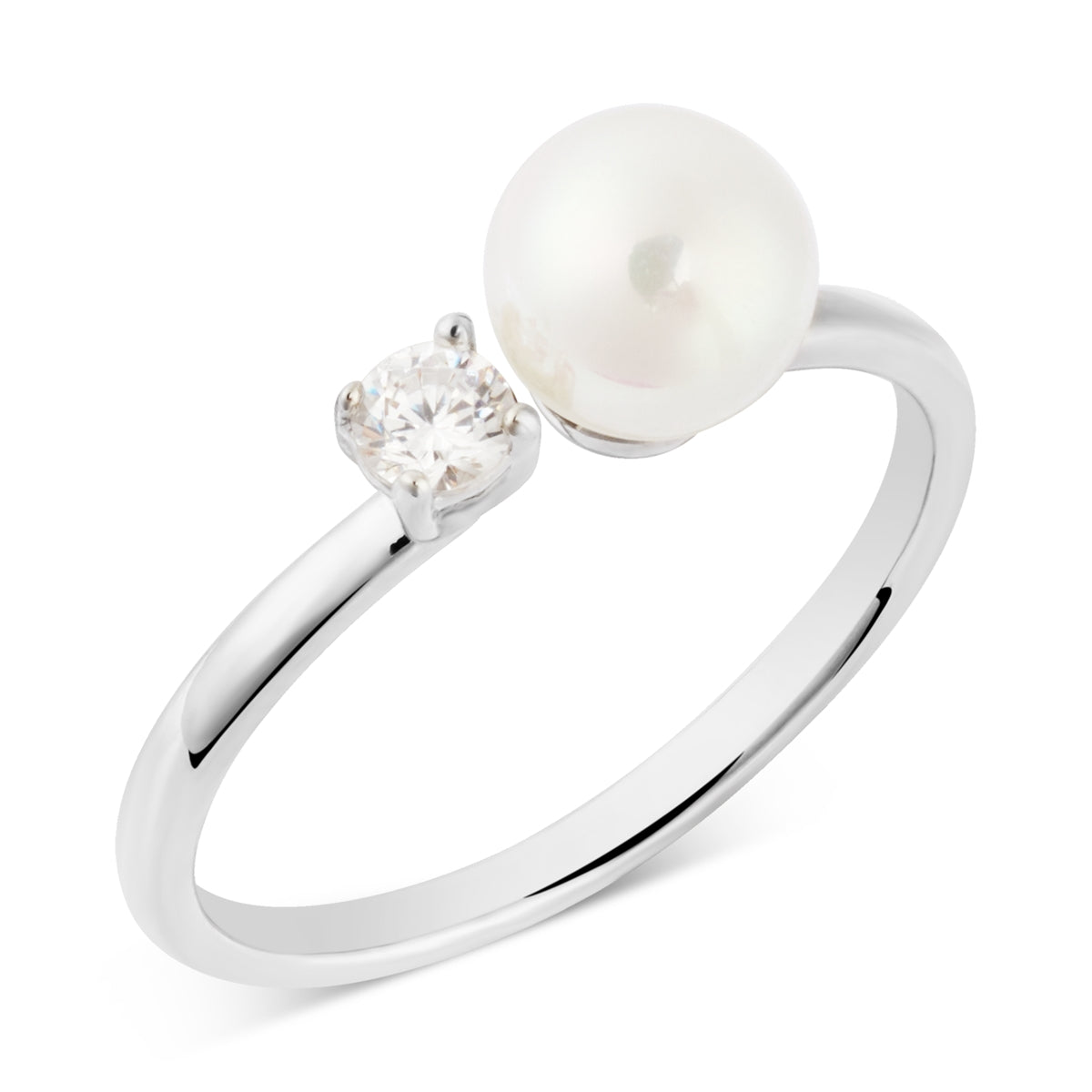 August Woods Silver Adjutable Pearl CZ Ring
