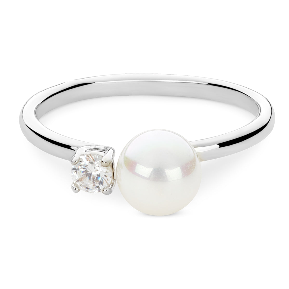 August Woods Silver Adjutable Pearl CZ Ring