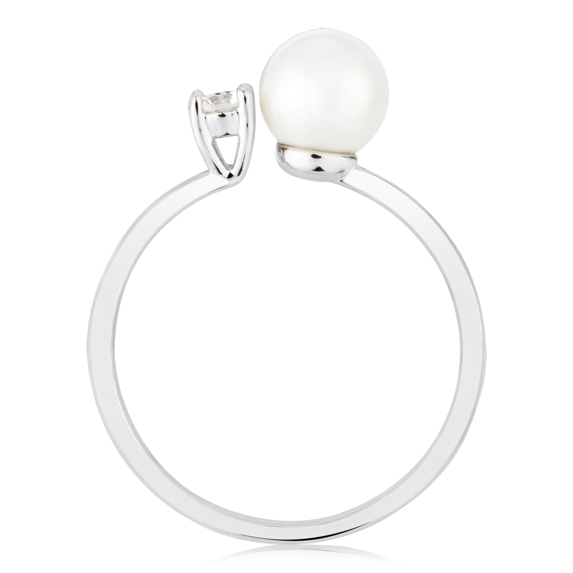 August Woods Silver Adjutable Pearl CZ Ring