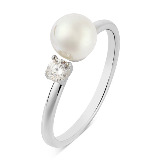 August Woods Silver Adjutable Pearl CZ Ring
