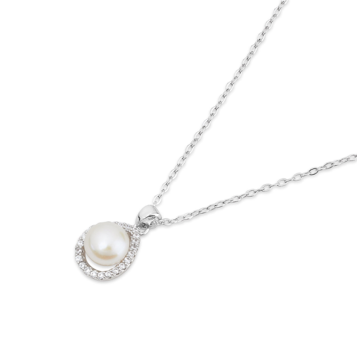 August Woods Silver Pavé Freshwater Pearl Necklace