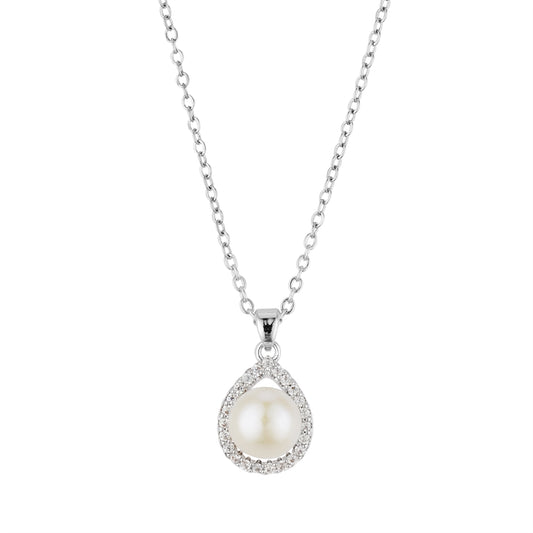 August Woods Silver Pavé Freshwater Pearl Necklace