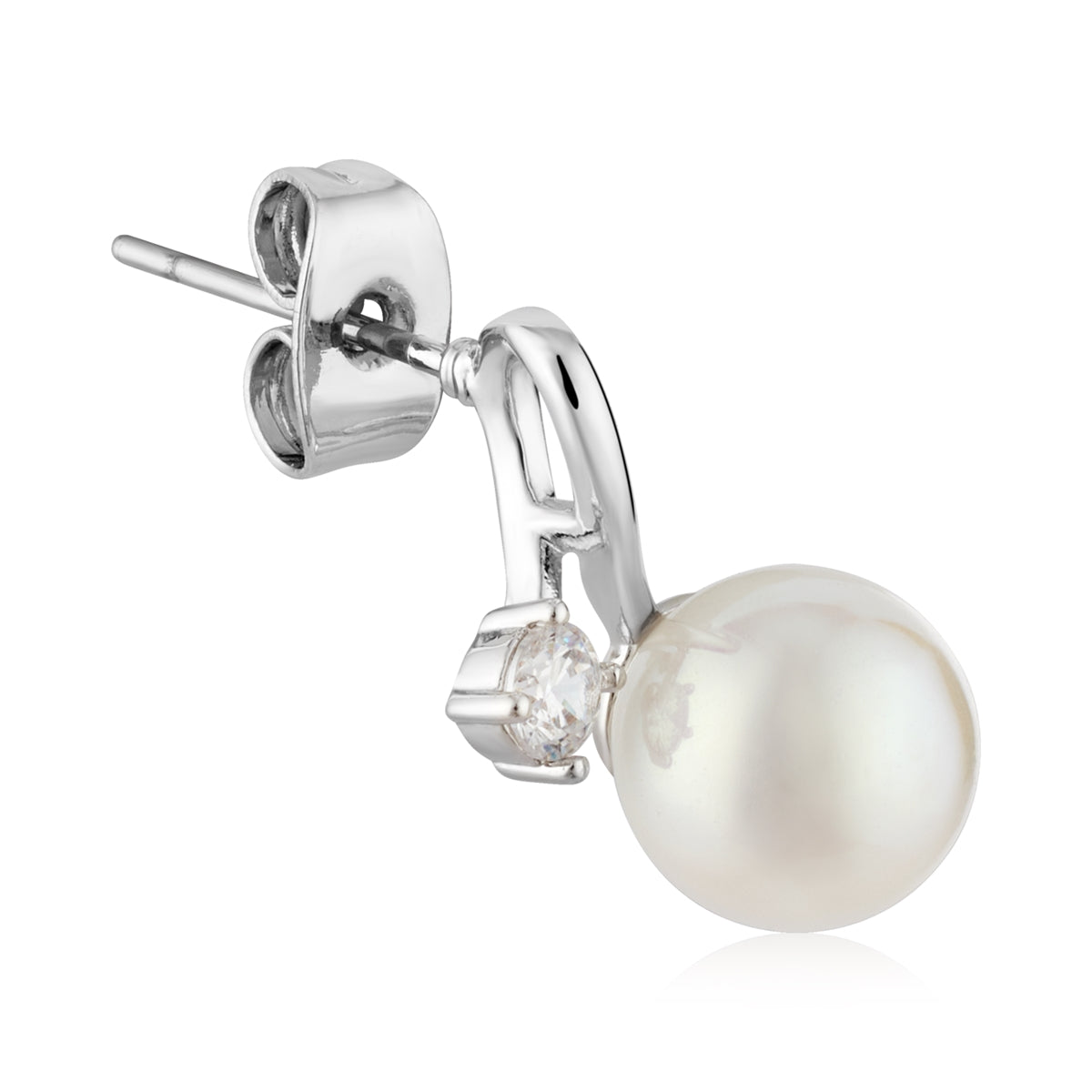 August Woods Silver Pearl CZ Stud Earrings