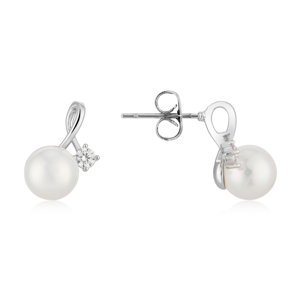 August Woods Silver Pearl CZ Stud Earrings