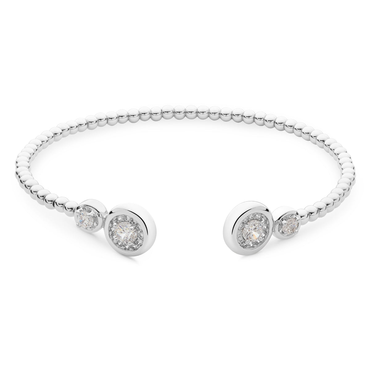 August Woods Silver Puffed Double Halo CZ Open Bangle