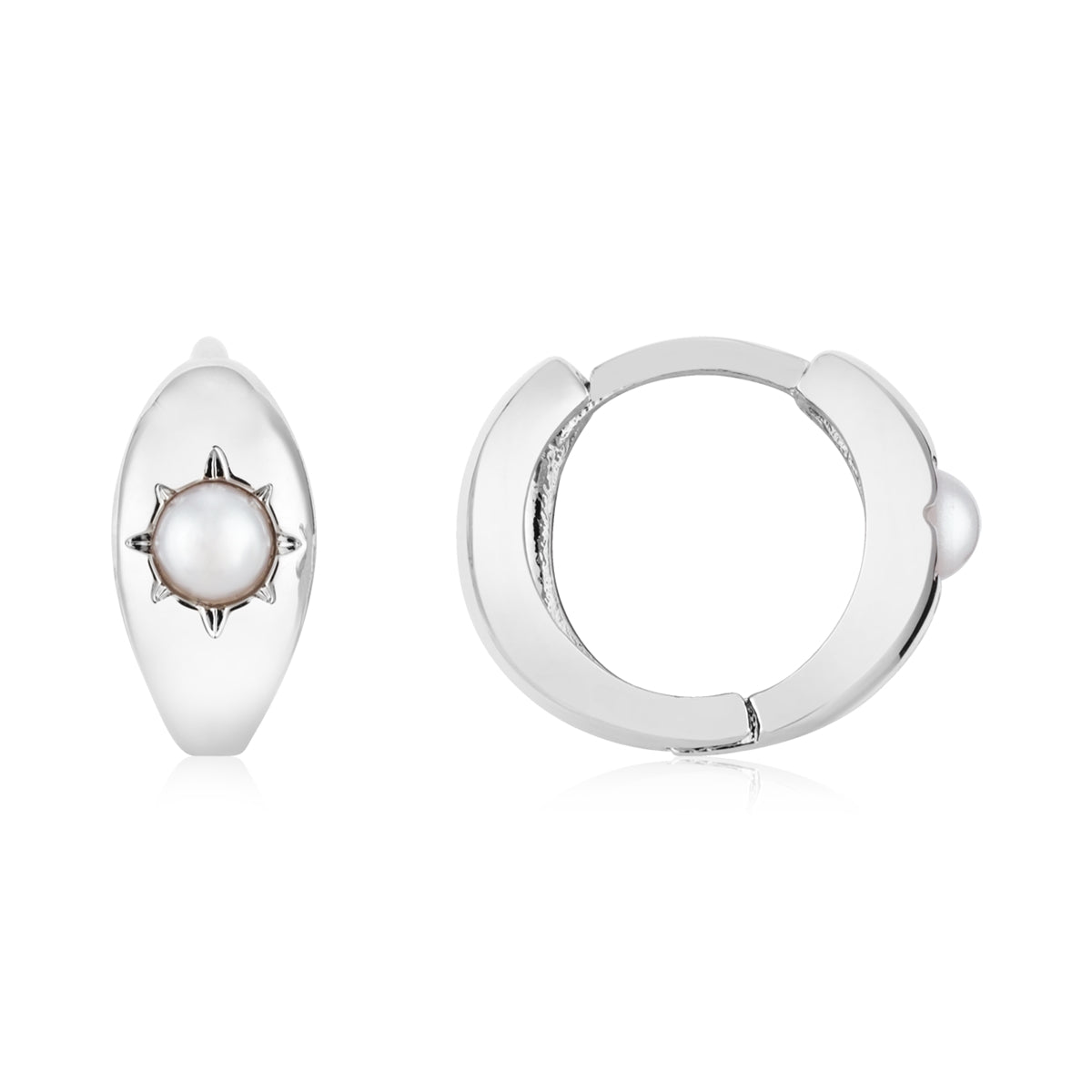 August Woods Silver Star Pearl Huggie Earrings