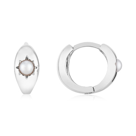 August Woods Silver Star Pearl Huggie Earrings