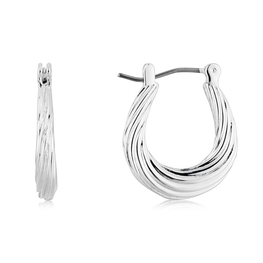 August Woods Silver Twist Creole Oval Hoop Earrings