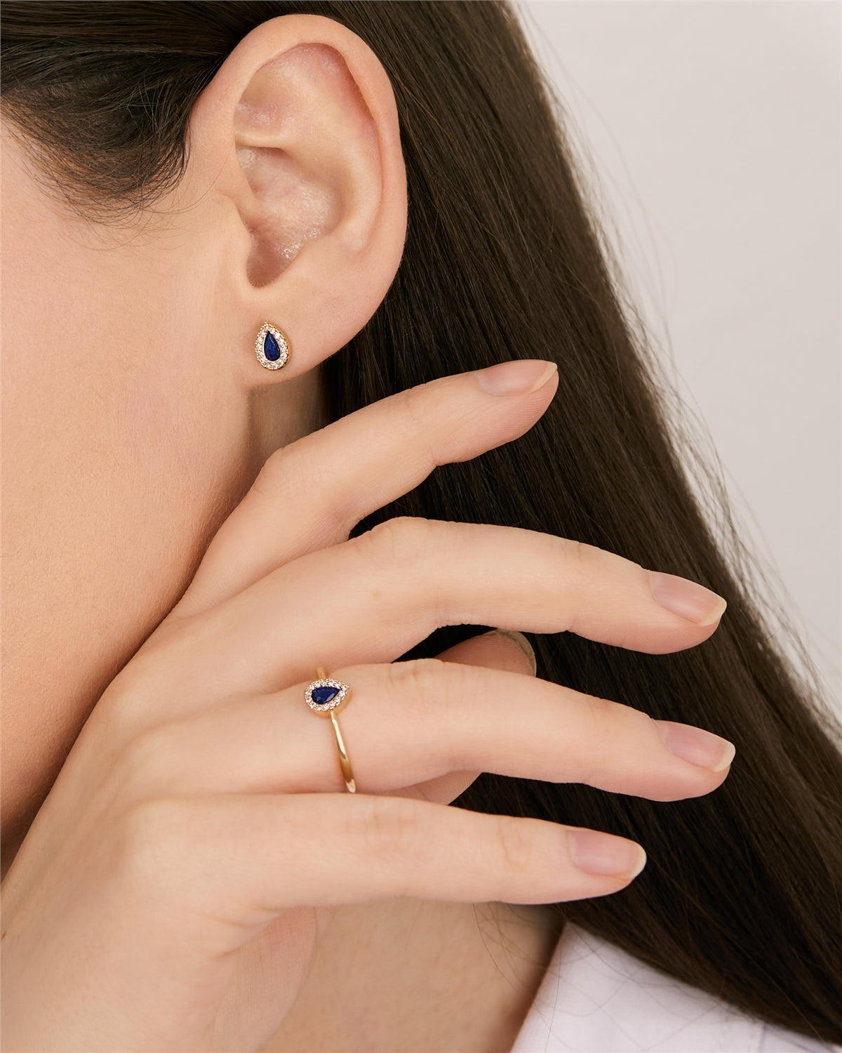 August Woods Gold Blue Teardrop Halo Earrings